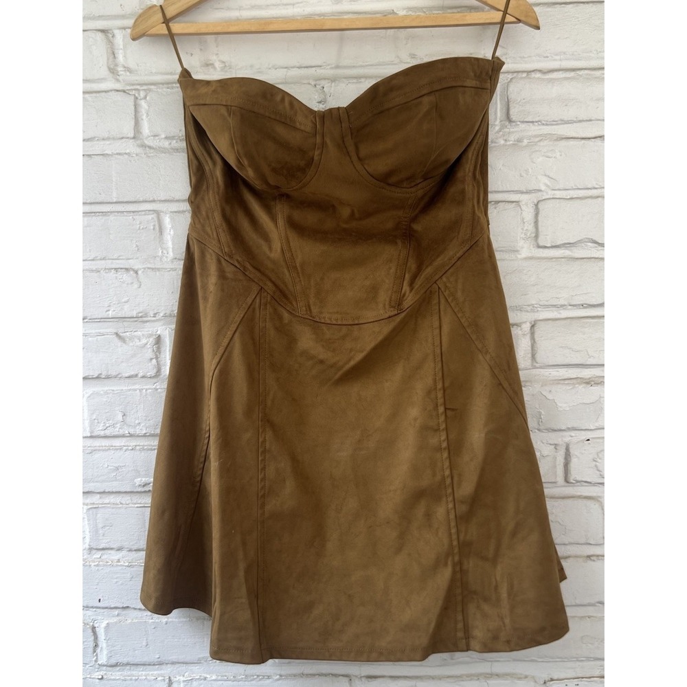 Bershka Strapless Suede Tube Dress Ladies Casual Club A-line Mini Dress Size L